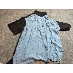 Methode Button Up Shirt Mens XL Short Sleeve Silk Blue & Black